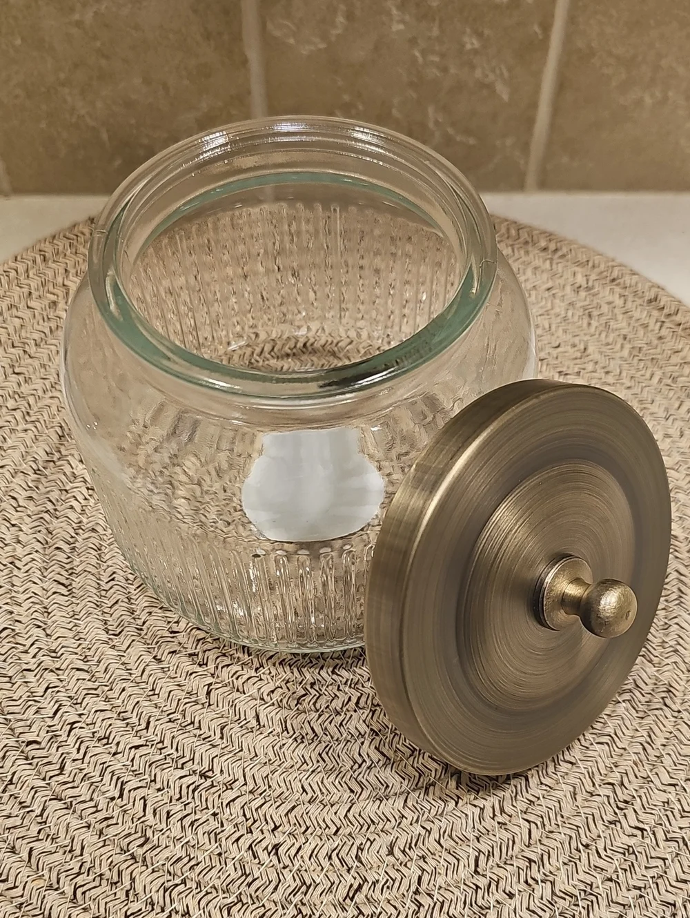Threshold Small Glass Bath Canister With Brass Lid